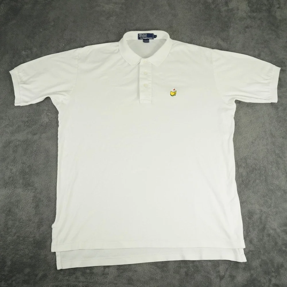 VTG Polo Ralph Lauren Polo Shirt Mens L White Masters Golf Logo Short Sleeve